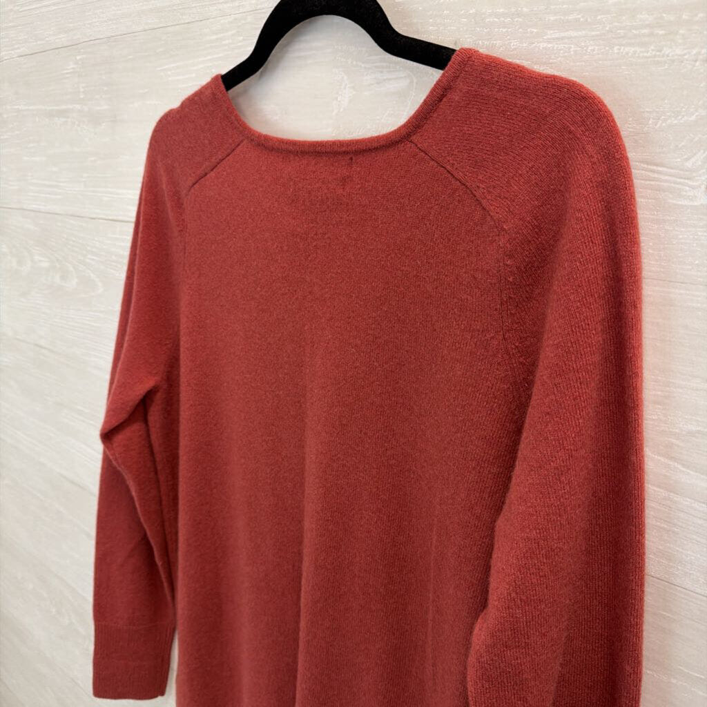 Tahari Orange 100% Cashmere V Neck Sweater Top Medium