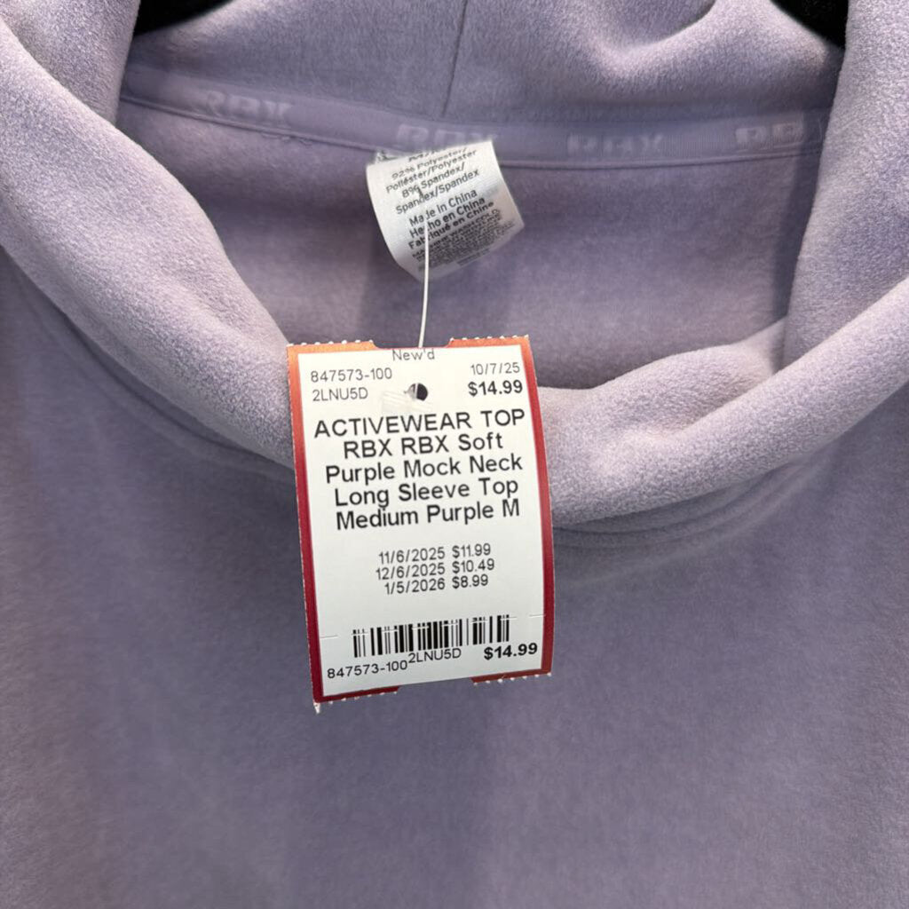 RBX Soft Purple Mock Neck Long Sleeve Top Medium