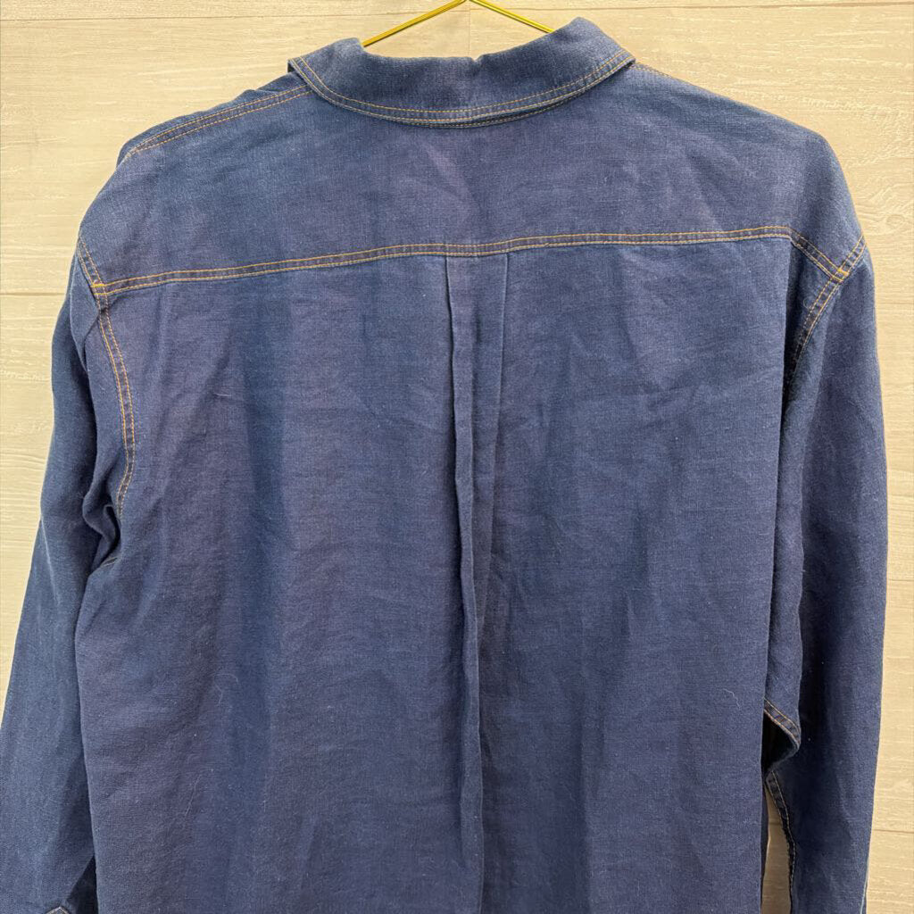 Lafayette 148 Dark Blue Chambray Long Sleeve Button Down Top Small