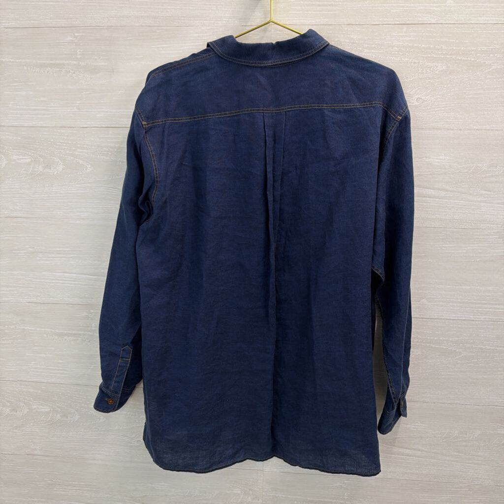Lafayette 148 Dark Blue Chambray Long Sleeve Button Down Top Small