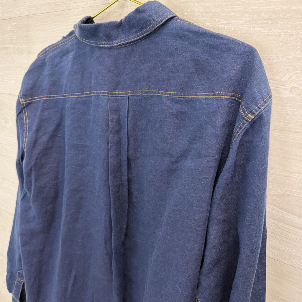 Lafayette 148 Dark Blue Chambray Long Sleeve Button Down Top Small