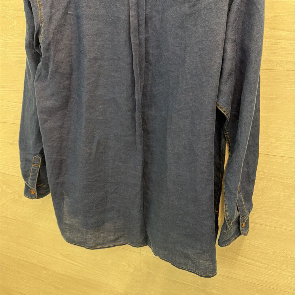 Lafayette 148 Dark Blue Chambray Long Sleeve Button Down Top Small