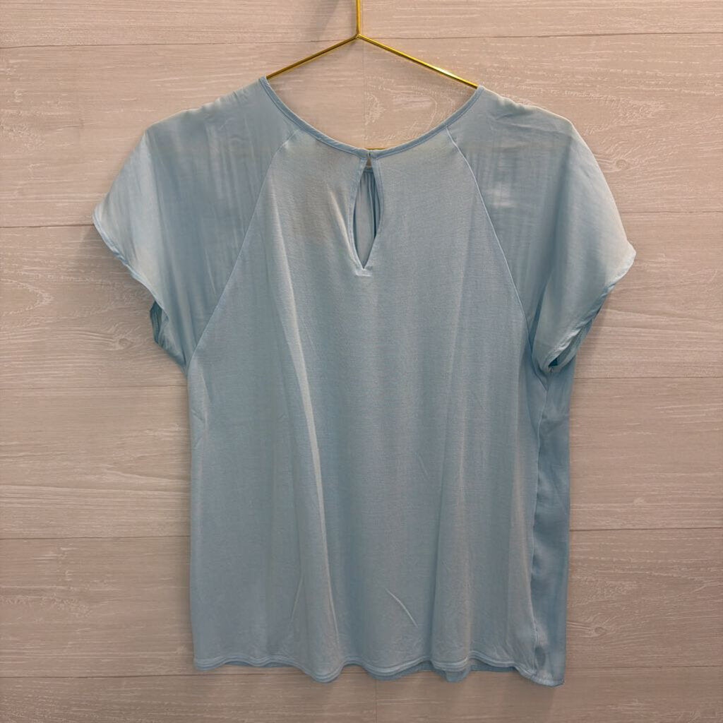 Ann Taylor Blue Silky Short Sleeve Top Small