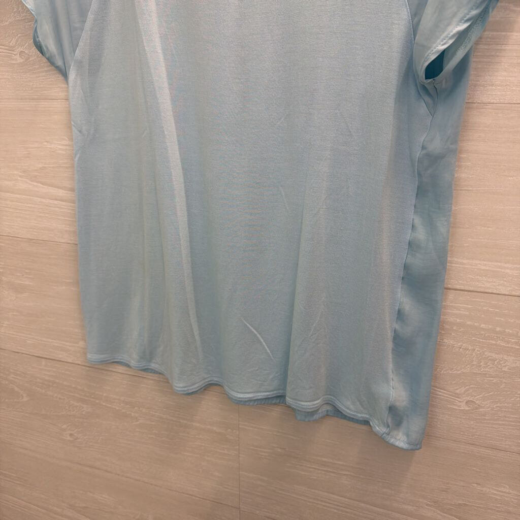 Ann Taylor Blue Silky Short Sleeve Top Small