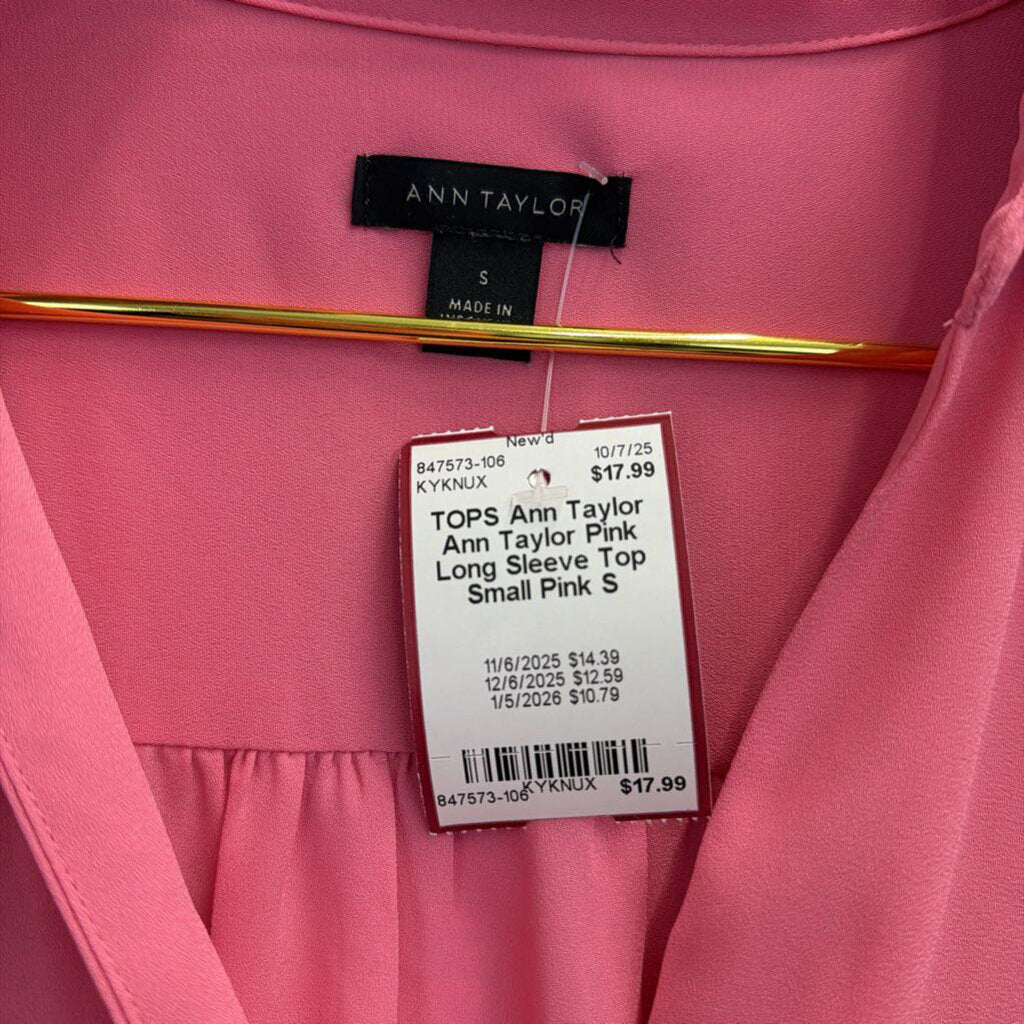Ann Taylor Pink Long Sleeve Top Small