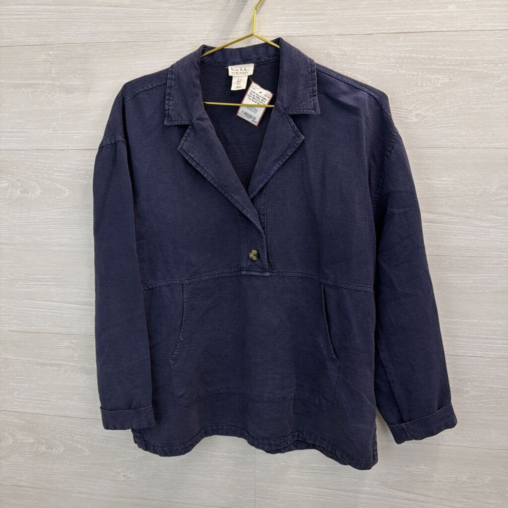 Nicole Miller Blue Linen Blend Pullover Top Small