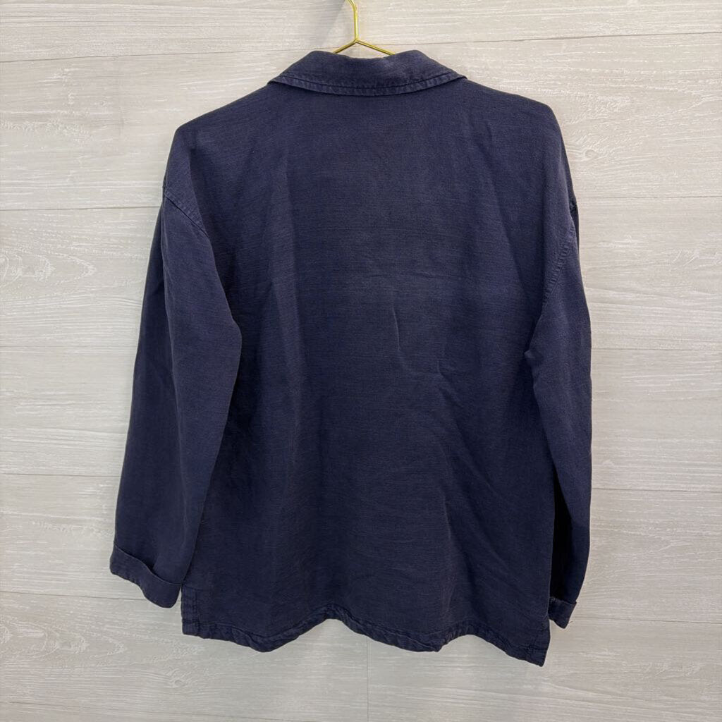 Nicole Miller Blue Linen Blend Pullover Top Small