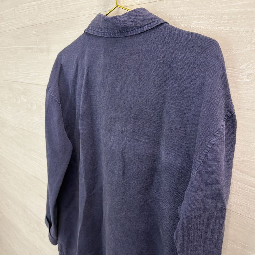 Nicole Miller Blue Linen Blend Pullover Top Small