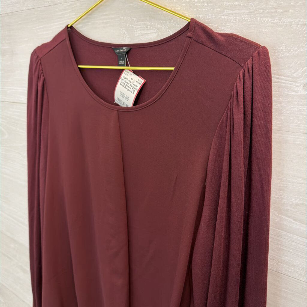 Ann Taylor Burgundy Long Sleeve Top Small