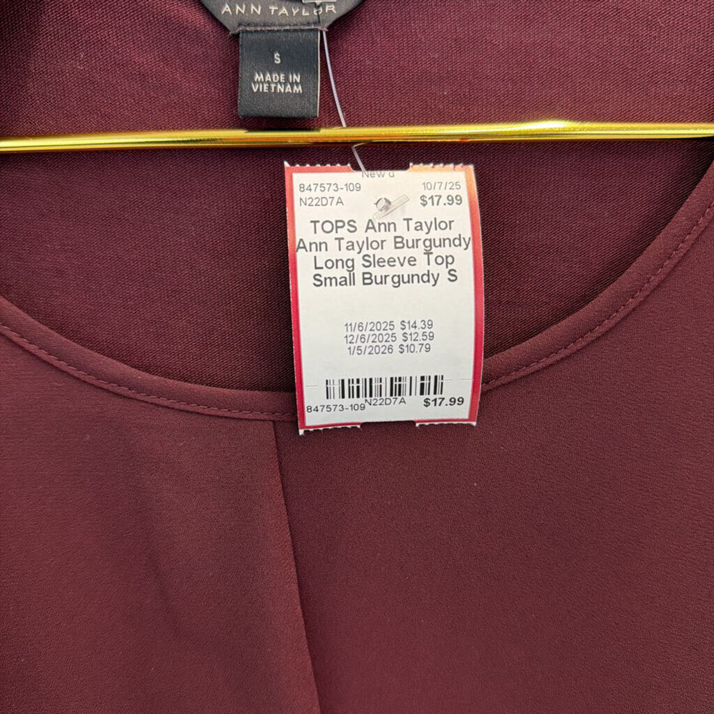 Ann Taylor Burgundy Long Sleeve Top Small