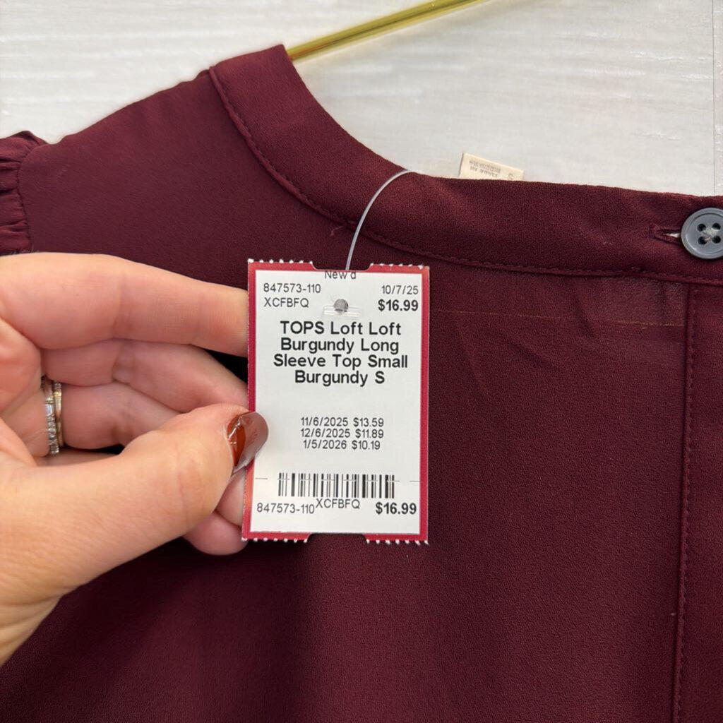 Loft Burgundy Long Sleeve Top Small