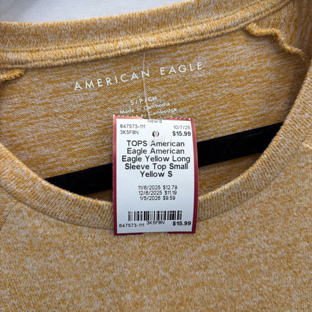 American Eagle Yellow Long Sleeve Top Small