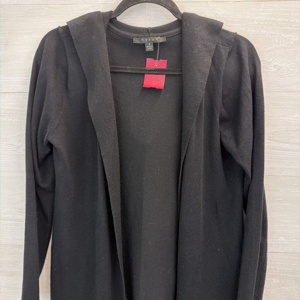 Cyrus Black Open Front Hooded Sweater Small
