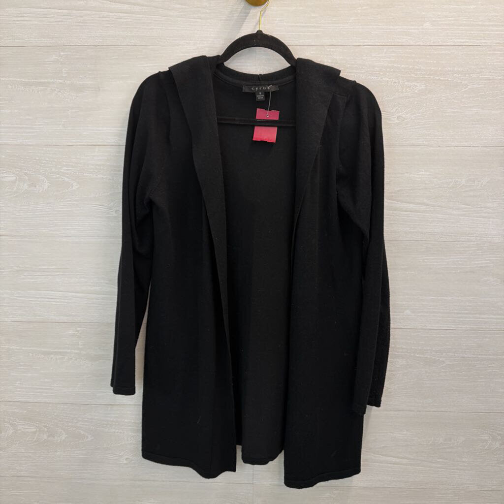 Cyrus Black Open Front Hooded Sweater Small