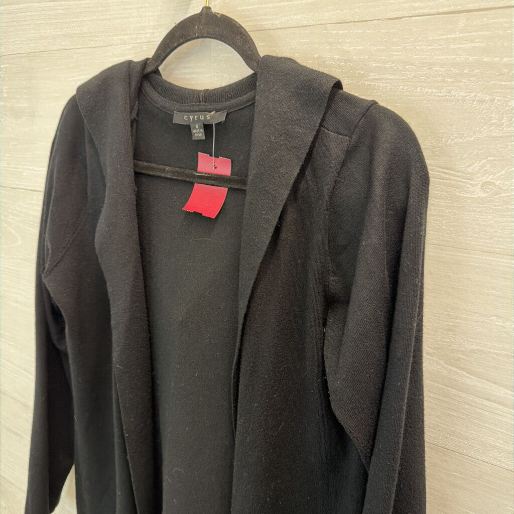 Cyrus Black Open Front Hooded Sweater Small