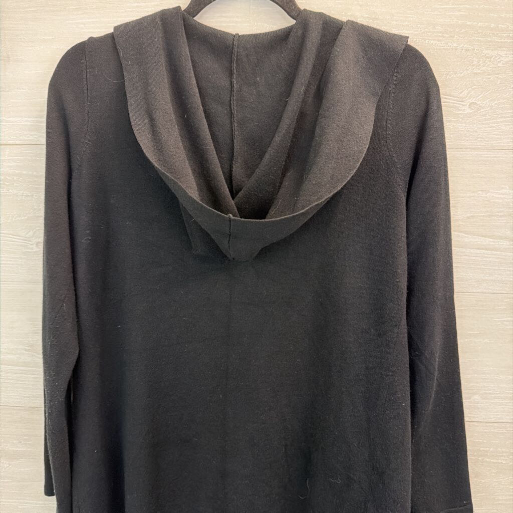 Cyrus Black Open Front Hooded Sweater Small
