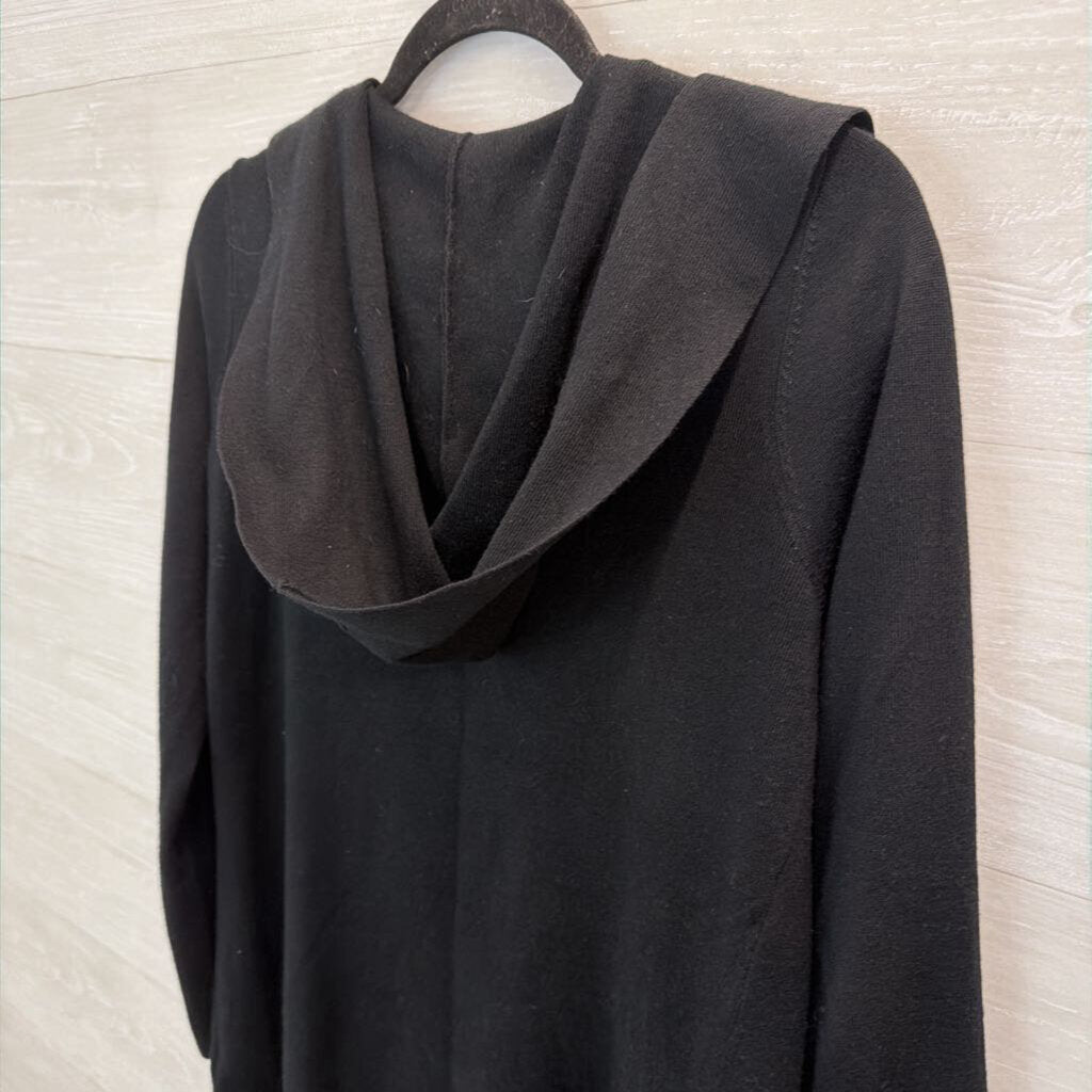 Cyrus Black Open Front Hooded Sweater Small