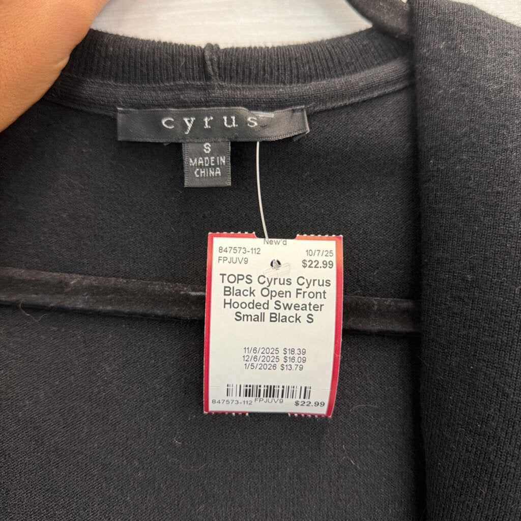 Cyrus Black Open Front Hooded Sweater Small