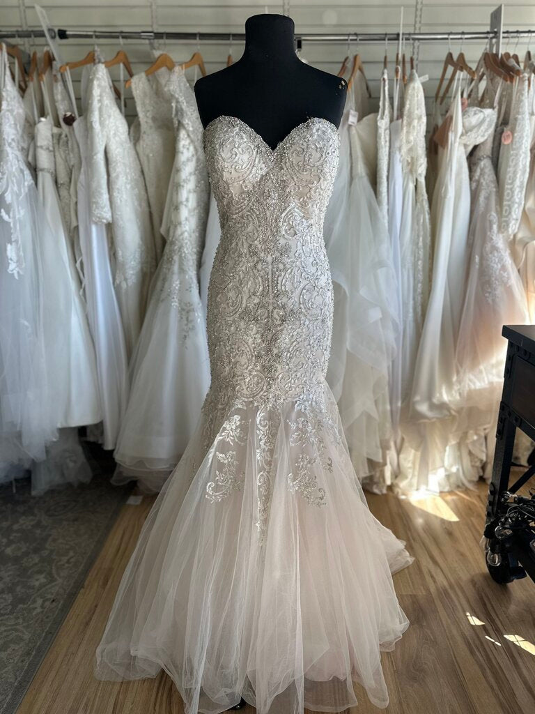 Ivory/Champagne Embroidered/Jewel Encrusted Mermaid Gown 14/16
