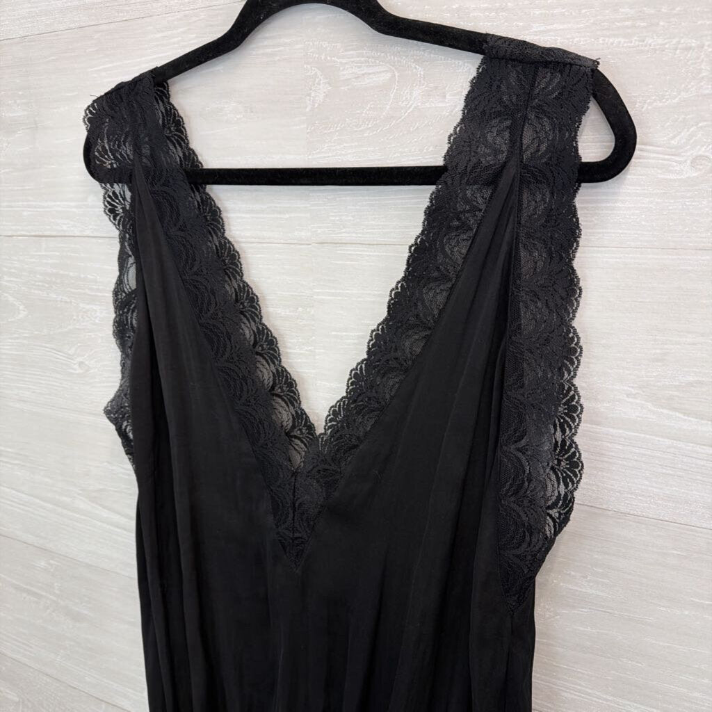 Intimately Free People Black Silky Lace Trim Tank Bodysuit Large