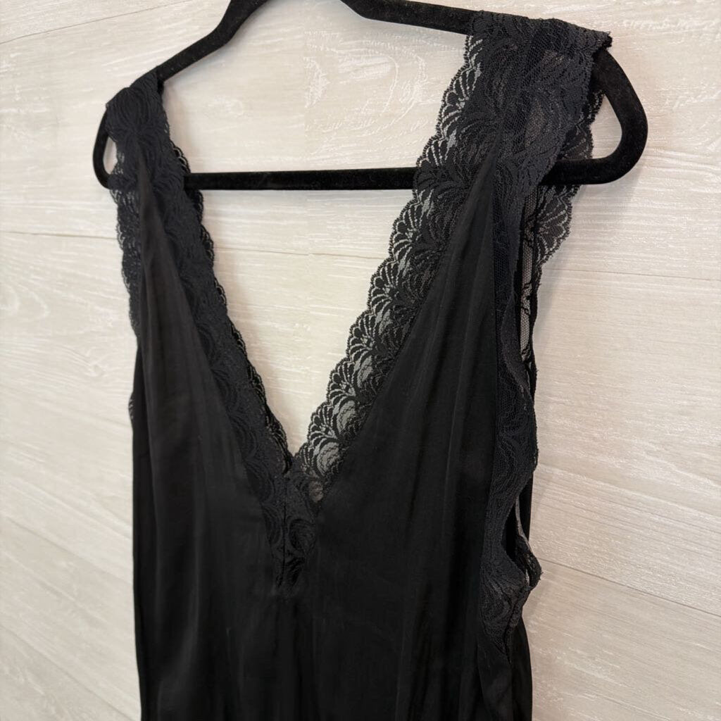 Intimately Free People Black Silky Lace Trim Tank Bodysuit Large