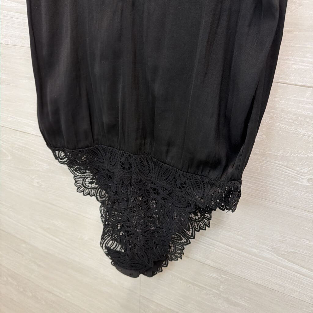 Intimately Free People Black Silky Lace Trim Tank Bodysuit Large