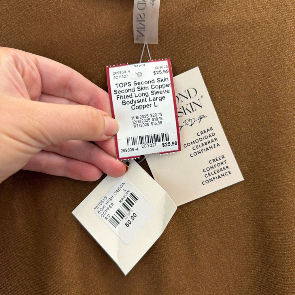 Second Skin Copper Fitted Long Sleeve Bodysuit Large