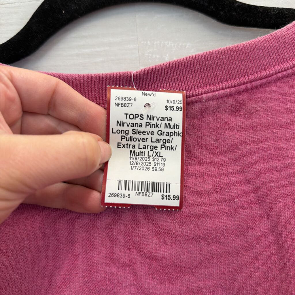 Nirvana Pink/ Multi Long Sleeve Graphic Pullover Large/ Extra Large