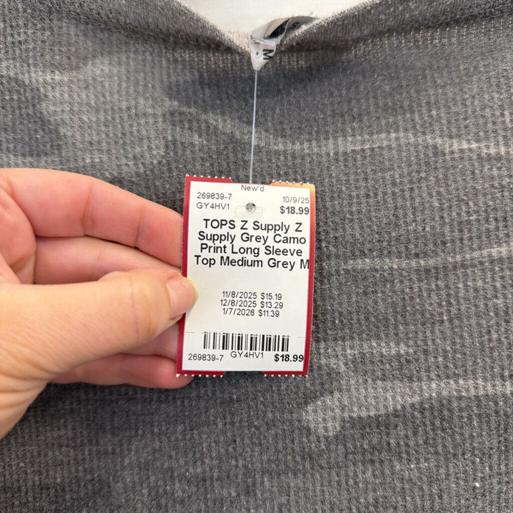 Z Supply Grey Camo Print Long Sleeve Top Medium