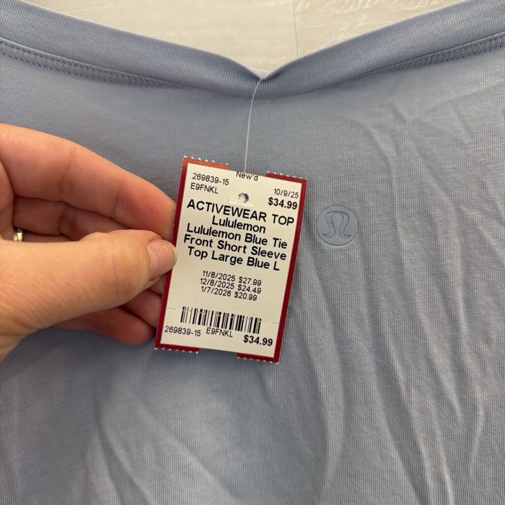 Lululemon Blue Tie Front Short Sleeve Top Large