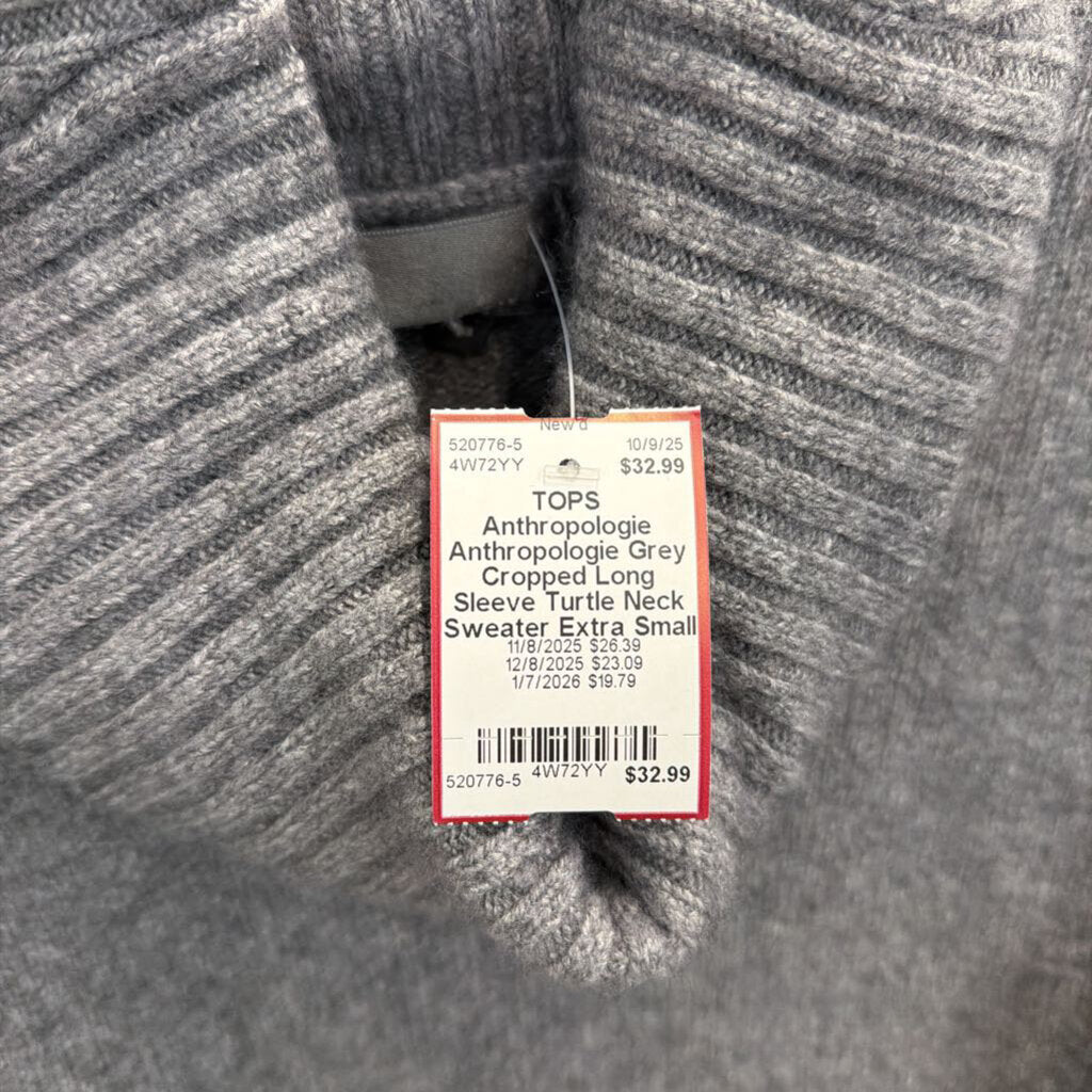 Anthropologie Grey Cropped Long Sleeve Turtle Neck Sweater Extra Small