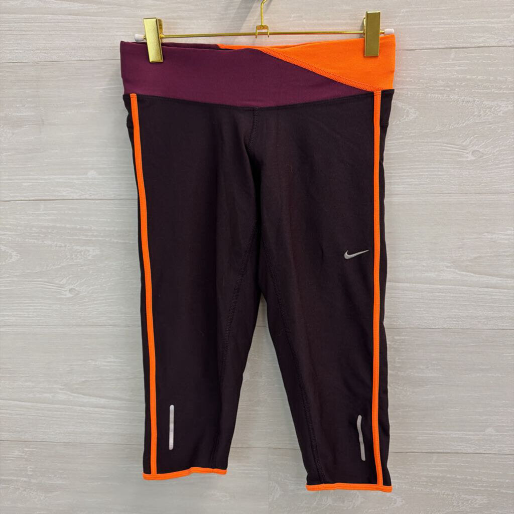 Nike Burgundy/ Orange Cropped Leggings Extra Small