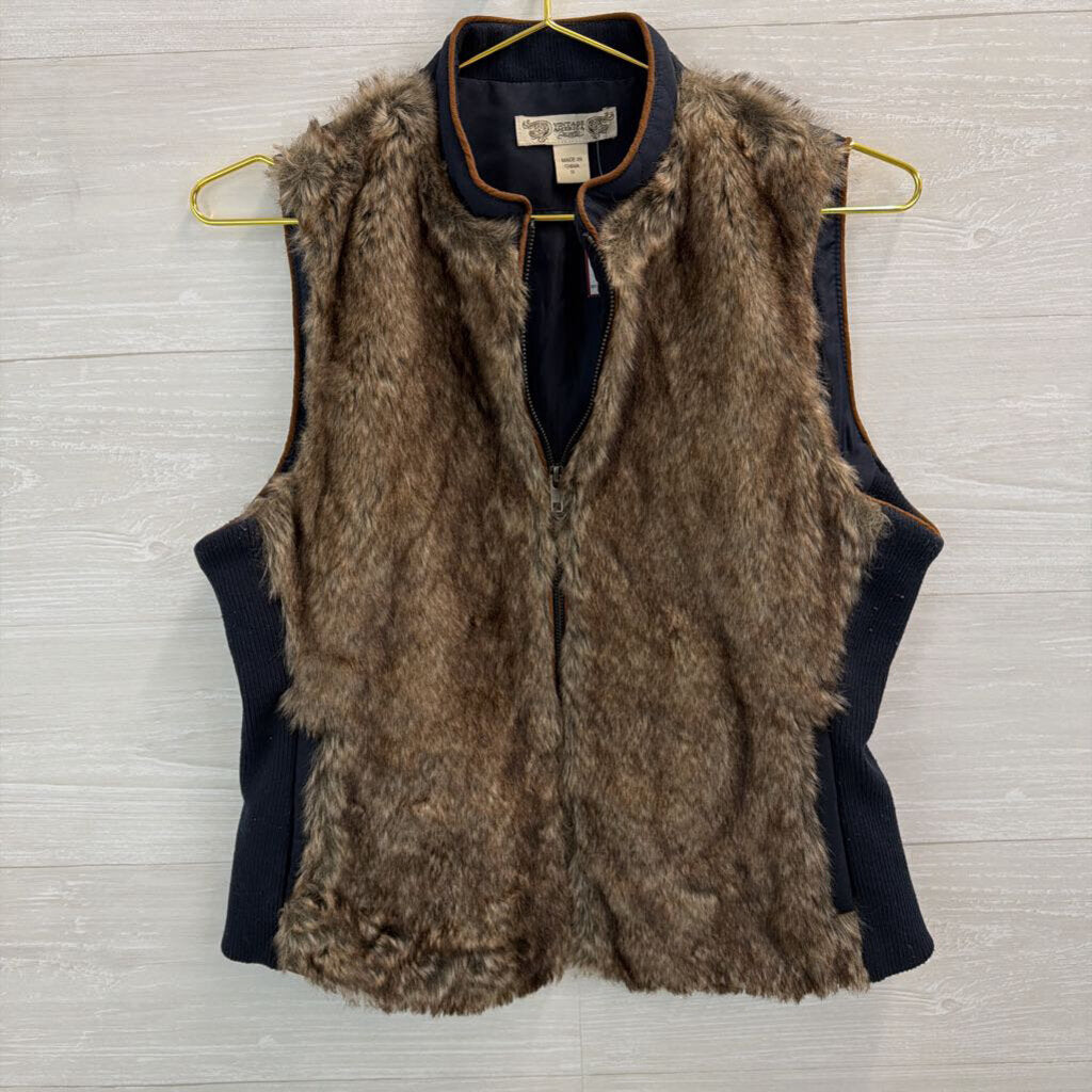 Vintage America Navy/ Faux Fur Zip Up Vest Small