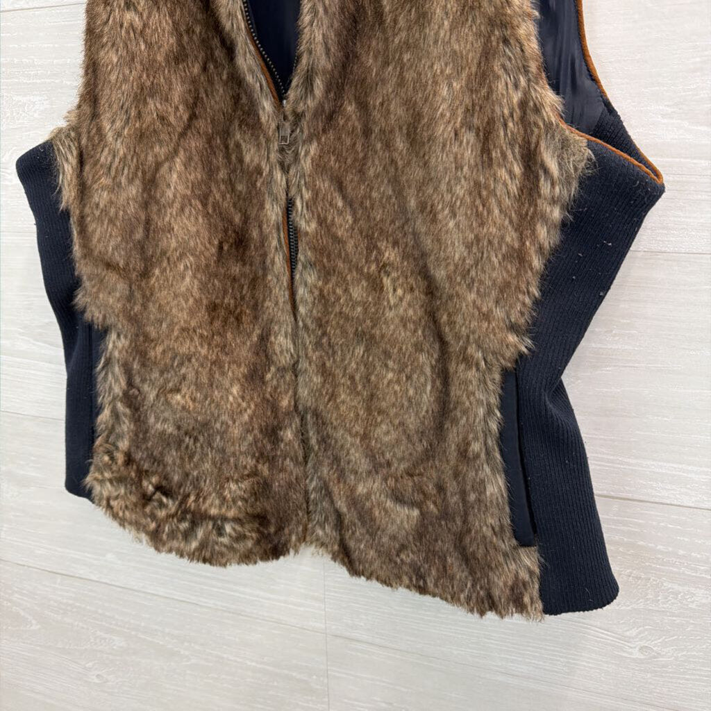 Vintage America Navy/ Faux Fur Zip Up Vest Small