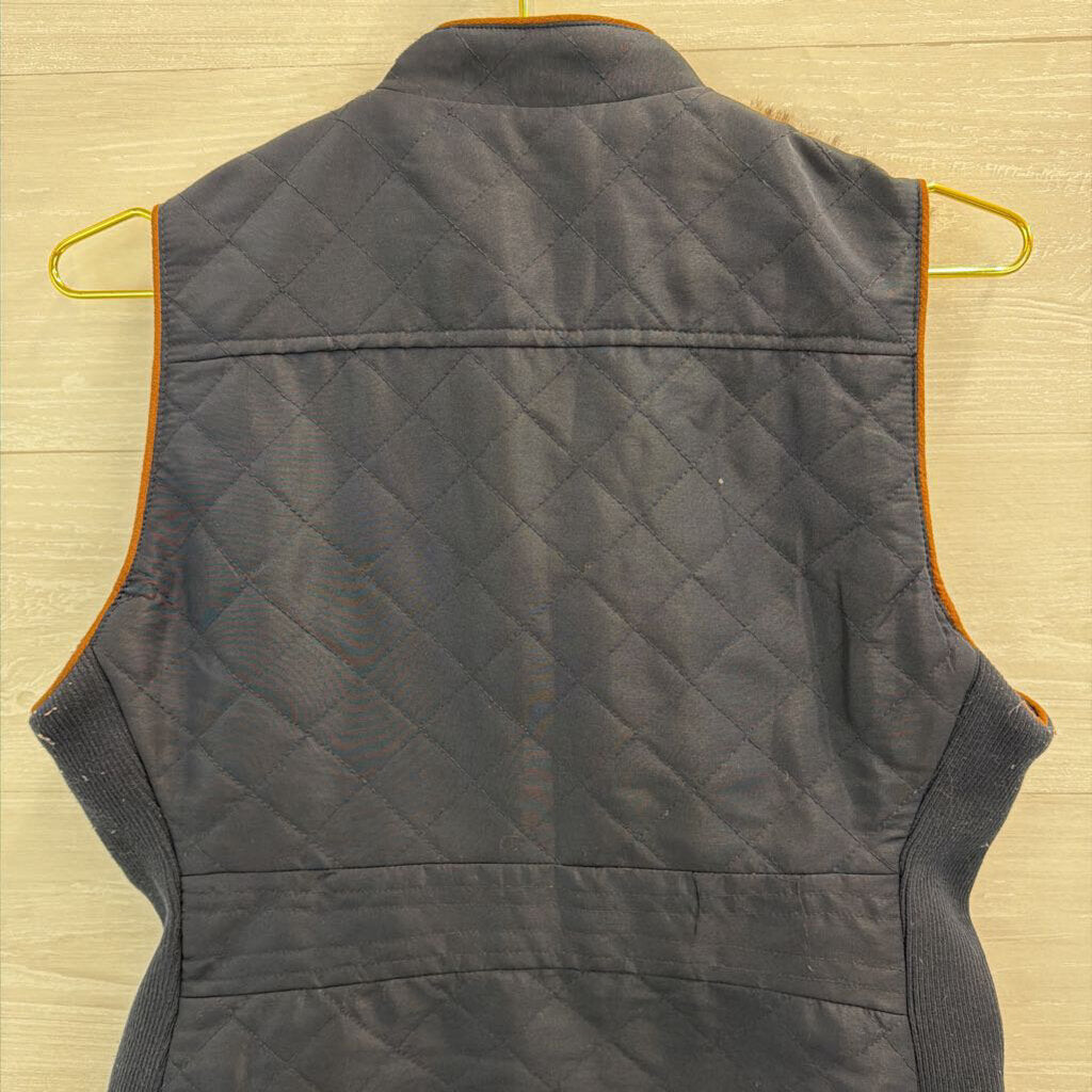 Vintage America Navy/ Faux Fur Zip Up Vest Small