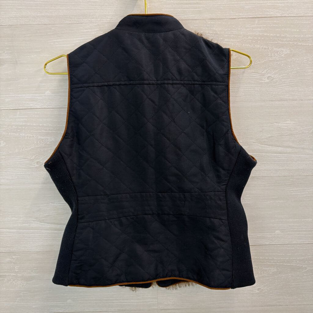 Vintage America Navy/ Faux Fur Zip Up Vest Small