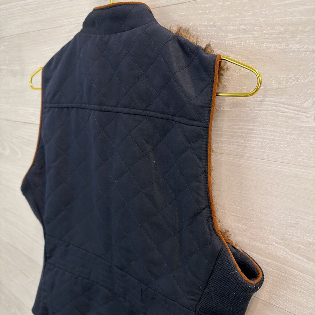 Vintage America Navy/ Faux Fur Zip Up Vest Small