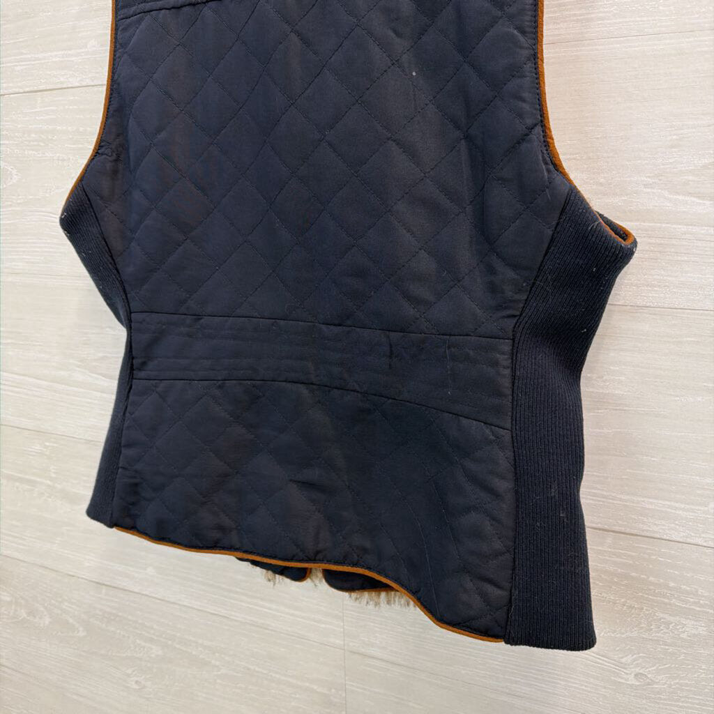 Vintage America Navy/ Faux Fur Zip Up Vest Small