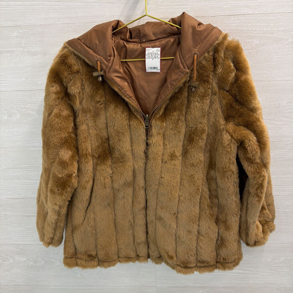 Serbin Sport Brown Faux Fur Zip Up Jacket Small