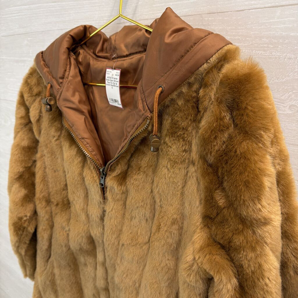 Serbin Sport Brown Faux Fur Zip Up Jacket Small