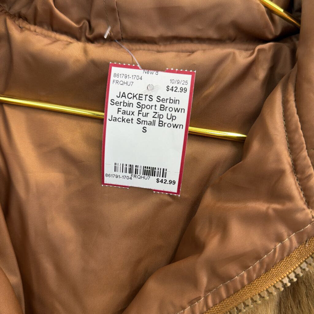 Serbin Sport Brown Faux Fur Zip Up Jacket Small