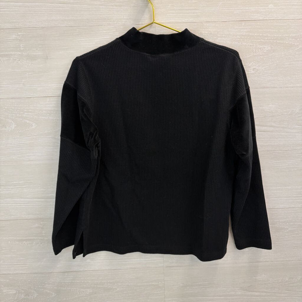 Vintage Erika Black Embroidered Flower Mock Neck Long Sleeve Top Large Petite
