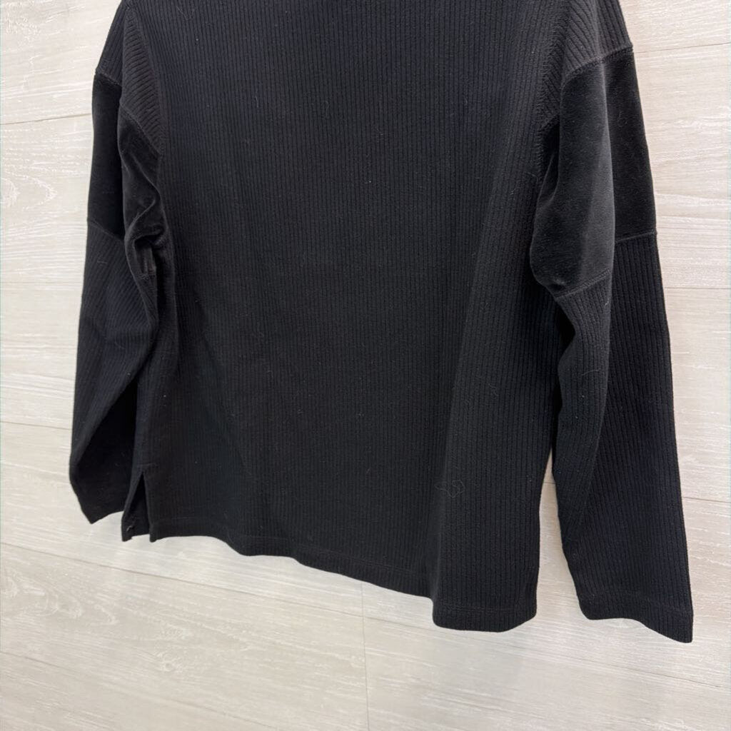 Vintage Erika Black Embroidered Flower Mock Neck Long Sleeve Top Large Petite