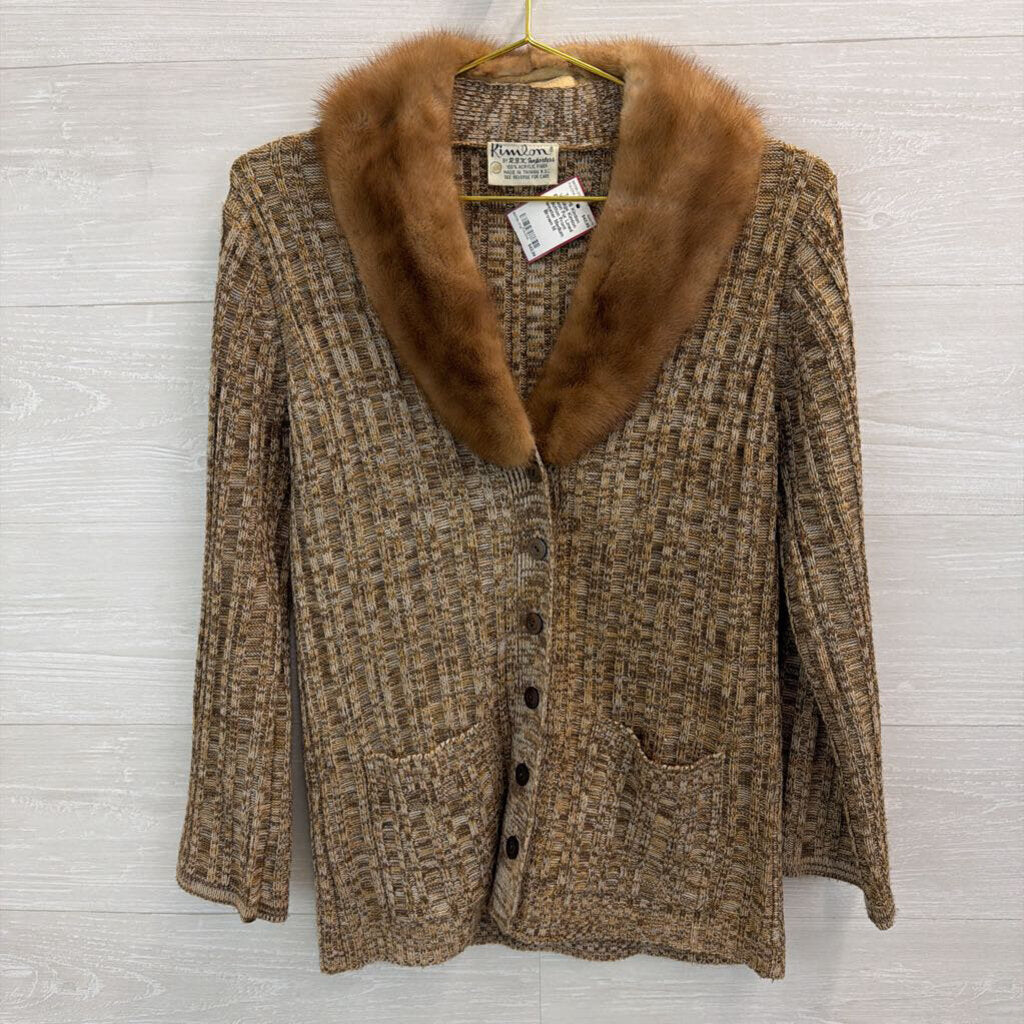 Vintage Kimlon Brwon Fur Lined Button Front Sweater Medium