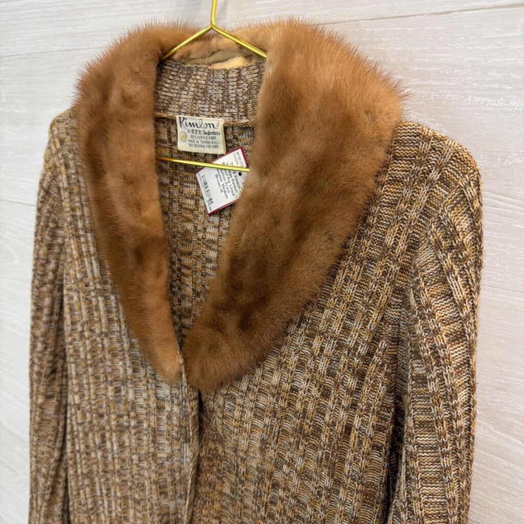 Vintage Kimlon Brwon Fur Lined Button Front Sweater Medium