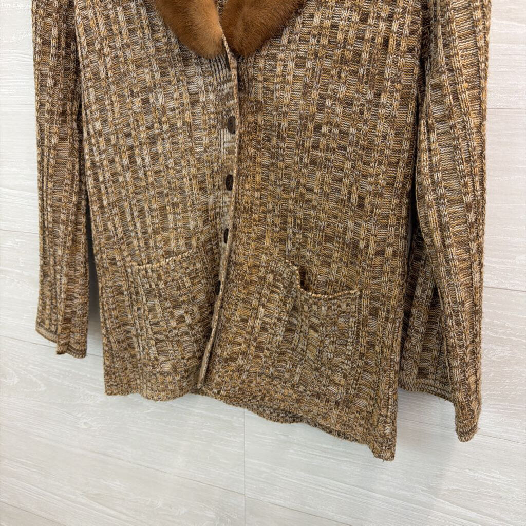 Vintage Kimlon Brwon Fur Lined Button Front Sweater Medium