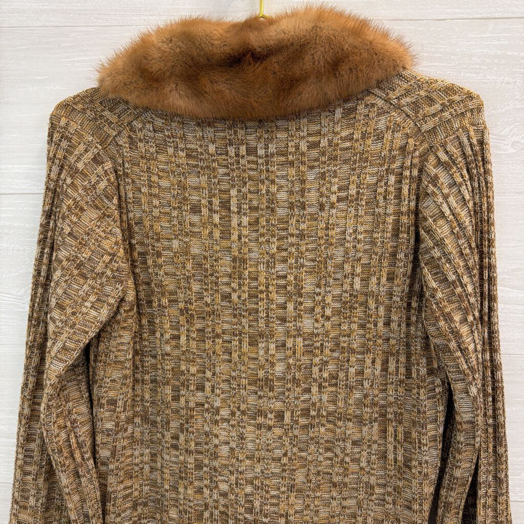 Vintage Kimlon Brwon Fur Lined Button Front Sweater Medium