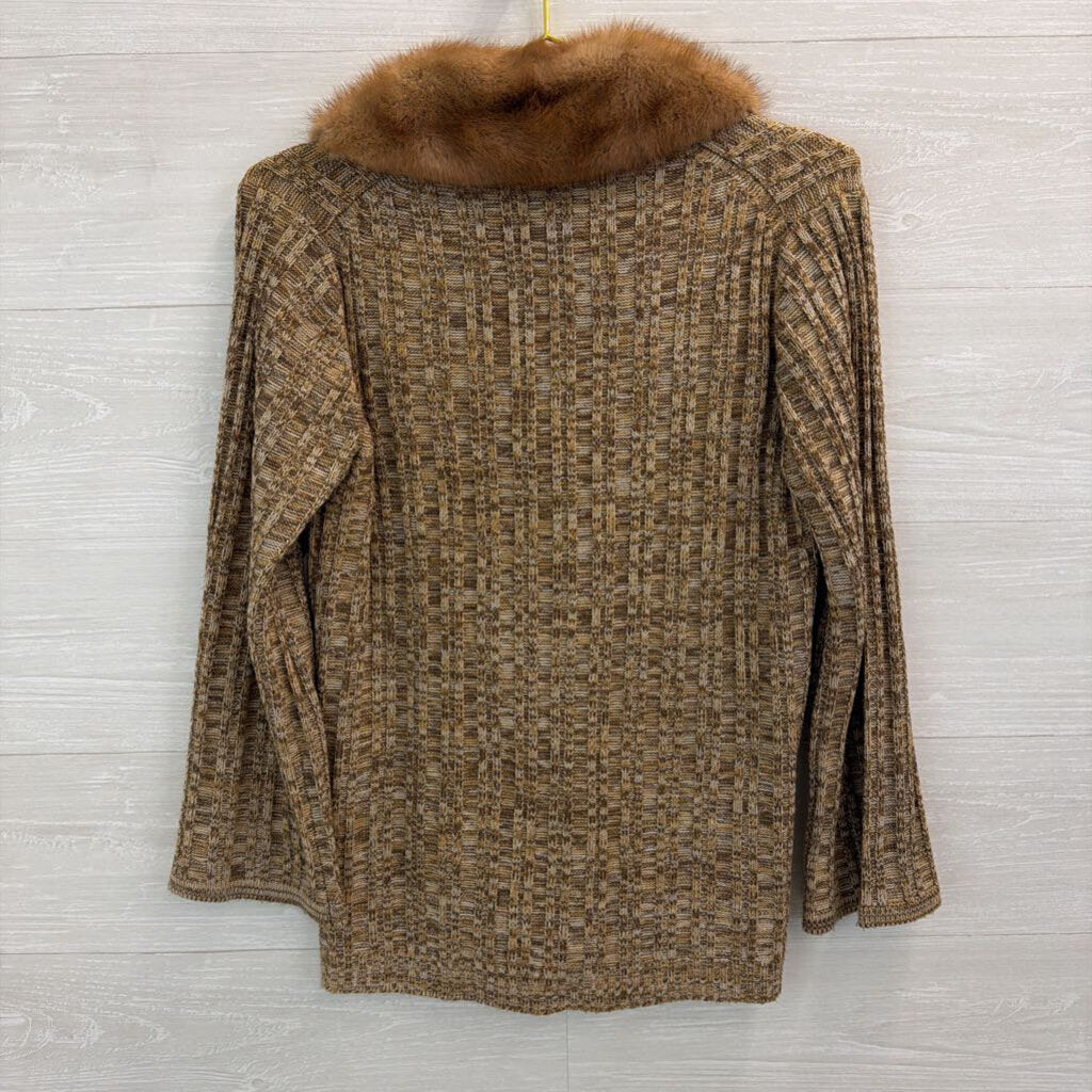 Vintage Kimlon Brwon Fur Lined Button Front Sweater Medium