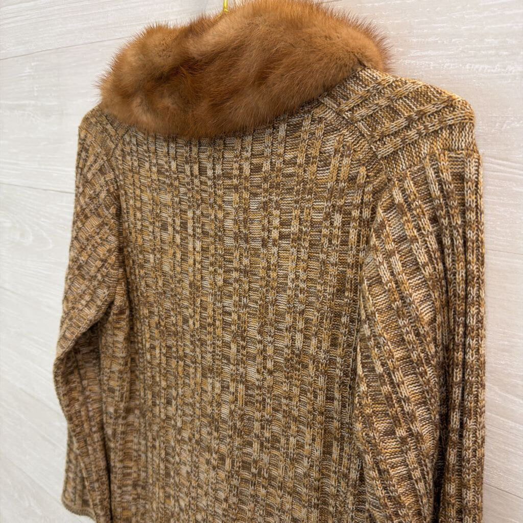 Vintage Kimlon Brwon Fur Lined Button Front Sweater Medium