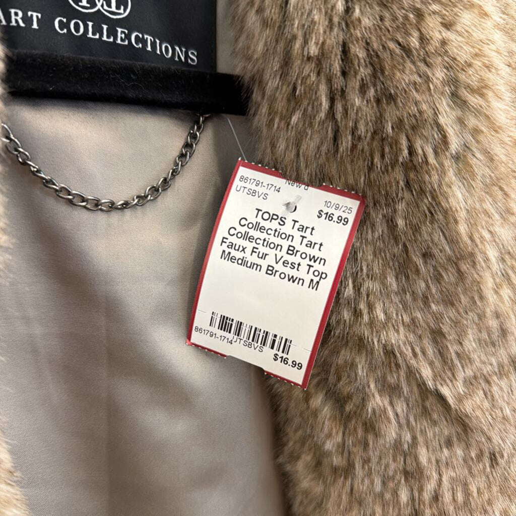Tart Collection Brown Faux Fur Vest Top Medium